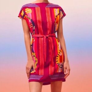 Hermes Silk Pink Printed Belted Mini Dress